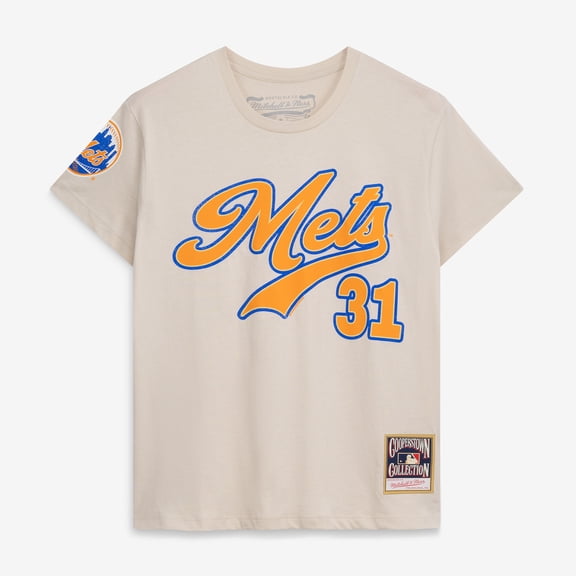 Women's Mitchell & Ness Mike Piazza Cream New York Mets Cooperstown Name & Number Throwback T-Shirt