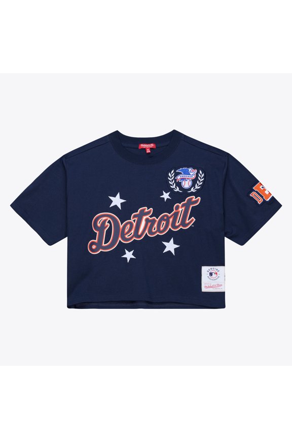 Women's Mitchell & Ness Navy Detroit Tigers Pep Rally Cropped Boxy T-Shirt