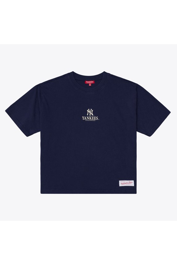 Women's Mitchell & Ness Navy New York Yankees Core Essentials Boxy Crop T-Shirt