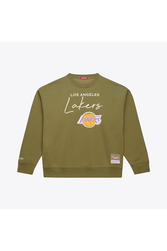 Women's Mitchell & Ness Olive Los Angeles Lakers Lightweight Script Sweatshirt