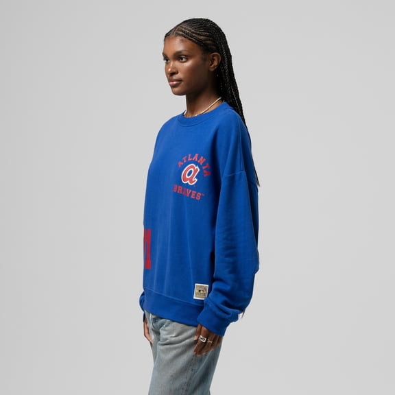 Women's Mitchell & Ness Royal Atlanta Braves Cooperstown Collection Crewneck Sweatshirt