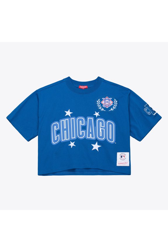 Women's Mitchell & Ness Royal Chicago Cubs Pep Rally Cropped Boxy T-Shirt