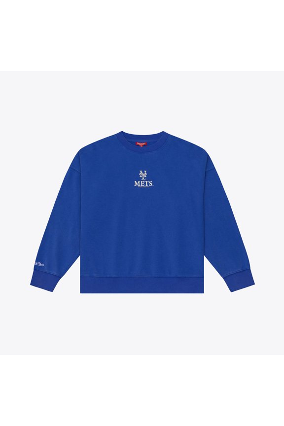 Women's Mitchell & Ness Royal New York Mets Core Essentials Micro Logo Fleece Sweatshirt