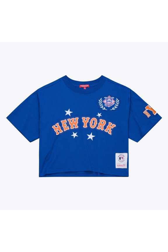 Women's Mitchell & Ness Royal New York Mets Pep Rally Cropped Boxy T-Shirt
