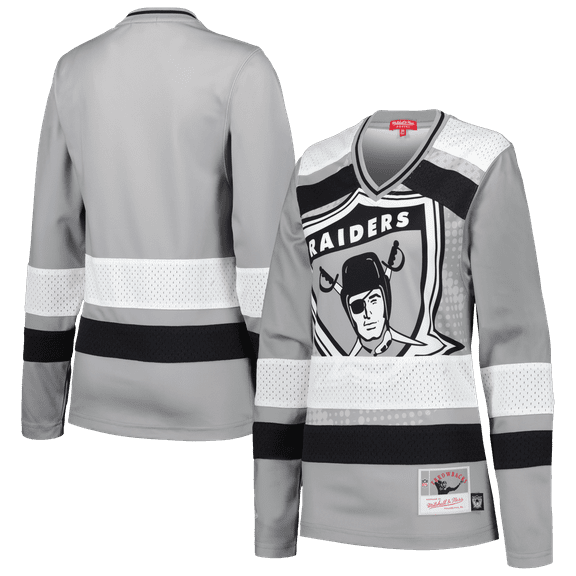 Women's Mitchell & Ness Silver Las Vegas Raiders Big Face 7.0 Long Sleeve Jersey T-Shirt