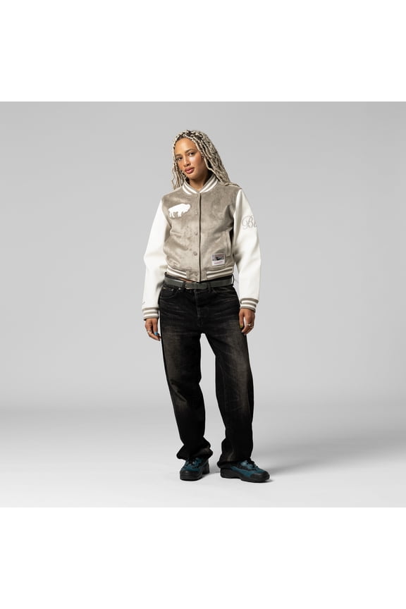 Women's Mitchell & Ness  Tan Buffalo Bills Full-Snap Varsity Jacket