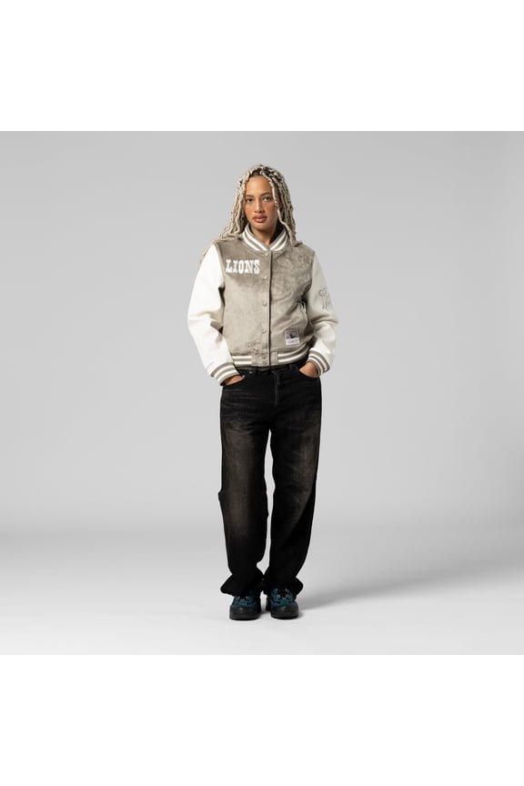 Women's Mitchell & Ness Tan Detroit Lions Full-Snap Varsity Jacket