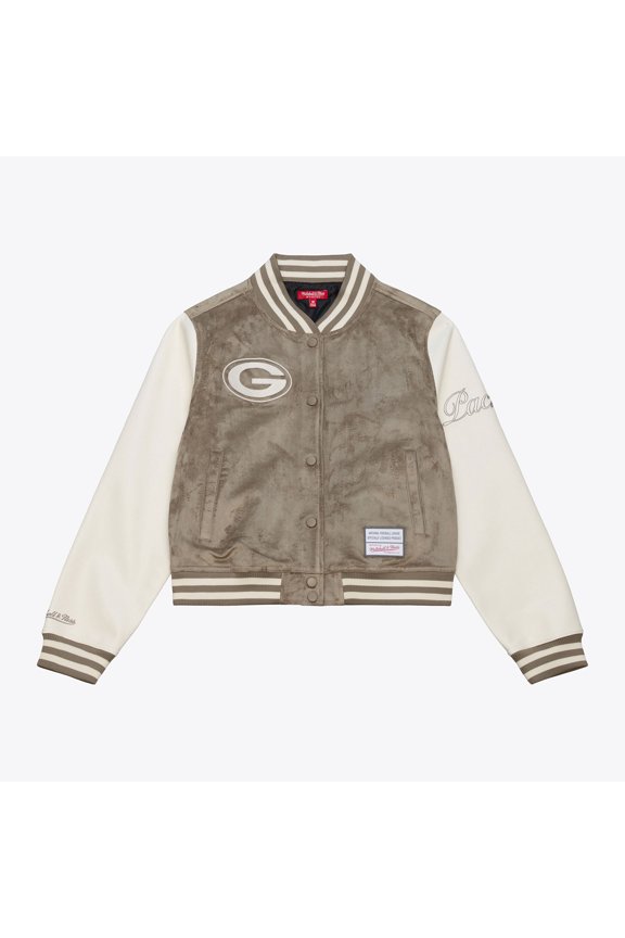Women's Mitchell & Ness  Tan Green Bay Packers Full-Snap Varsity Jacket