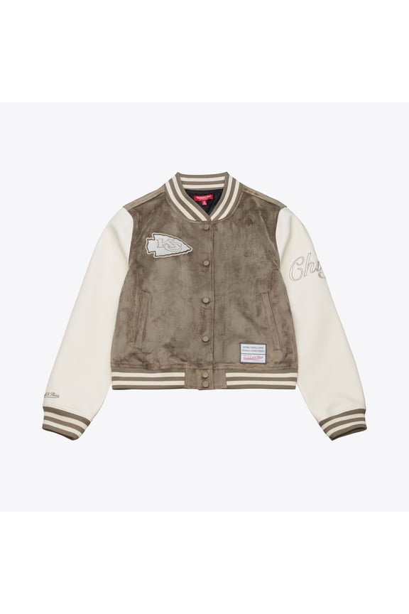 Women's Mitchell & Ness Tan Kansas City Chiefs Full-Snap Varsity Jacket