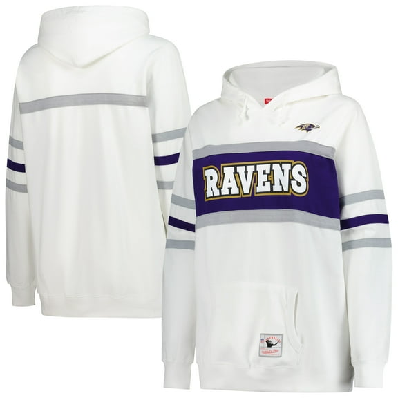 Women's Mitchell & Ness White Baltimore Ravens Plus Size Head Coach Throwback Pullover Hoodie