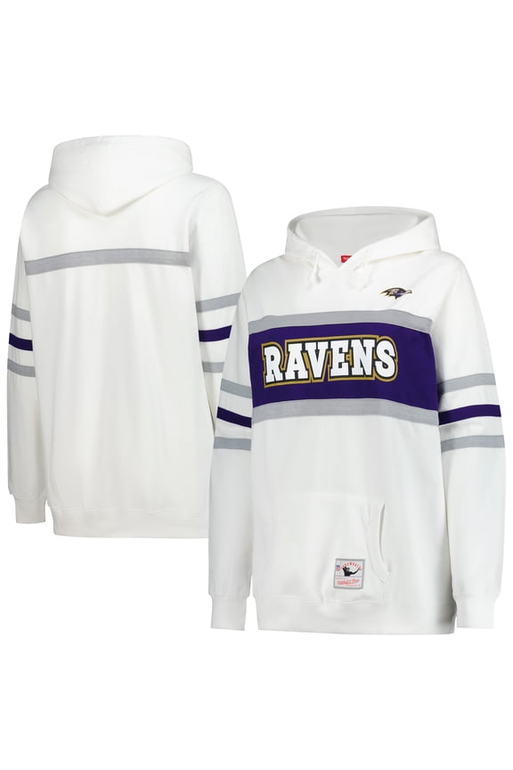 Women's Mitchell & Ness White Baltimore Ravens Plus Size Head Coach Throwback Pullover Hoodie