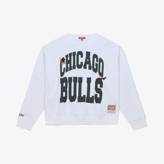 Women's Mitchell & Ness White Chicago Bulls Lightweight Block Letter Sweatshirt