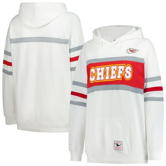 Women's Mitchell & Ness White Kansas City Chiefs Plus Size Head Coach Throwback Pullover Hoodie