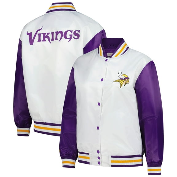 Women's Mitchell & Ness White Minnesota Vikings Plus Size Full-Snap Satin Jacket