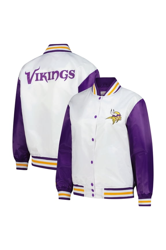Women's Mitchell & Ness White Minnesota Vikings Plus Size Full-Snap Satin Jacket