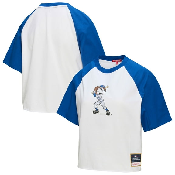 Women's Mitchell & Ness  White New York Mets Cropped Raglan Mascot Boxy T-Shirt