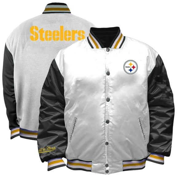 Women's Mitchell & Ness White Pittsburgh Steelers Plus Size Full-Snap Satin Jacket