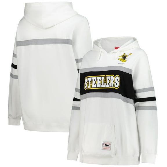 Women's Mitchell & Ness White Pittsburgh Steelers Plus Size Head Coach Throwback Pullover Hoodie