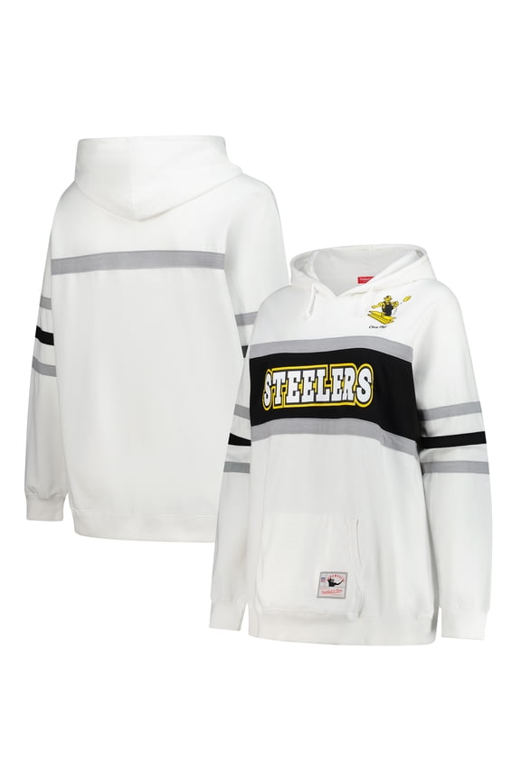 Women's Mitchell & Ness White Pittsburgh Steelers Plus Size Head Coach Throwback Pullover Hoodie