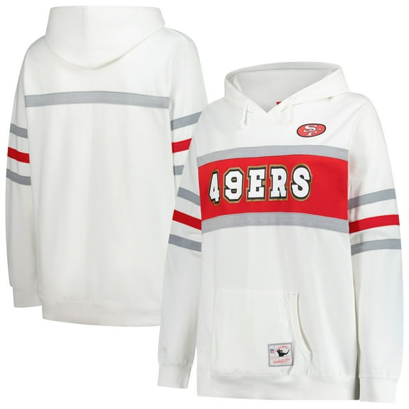 Women's Mitchell & Ness White San Francisco 49ers Plus Size Head Coach Throwback Pullover Hoodie