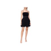 Women's Mixed-Media Fit & Flare Dress Black 2