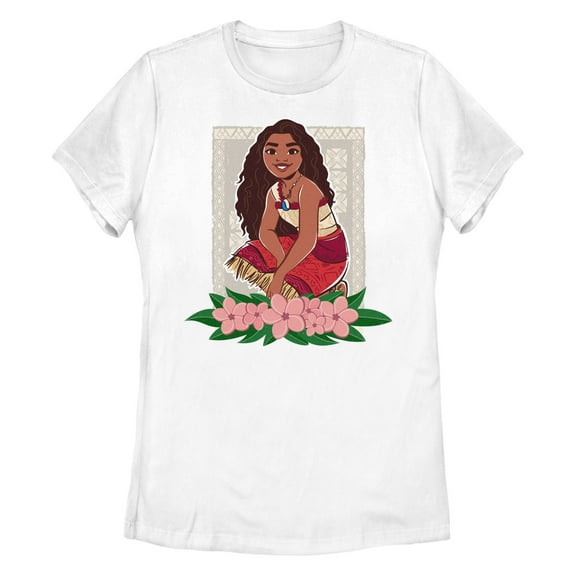 Women's Moana 2 Kneeling Floral Portrait  Graphic T-Shirt