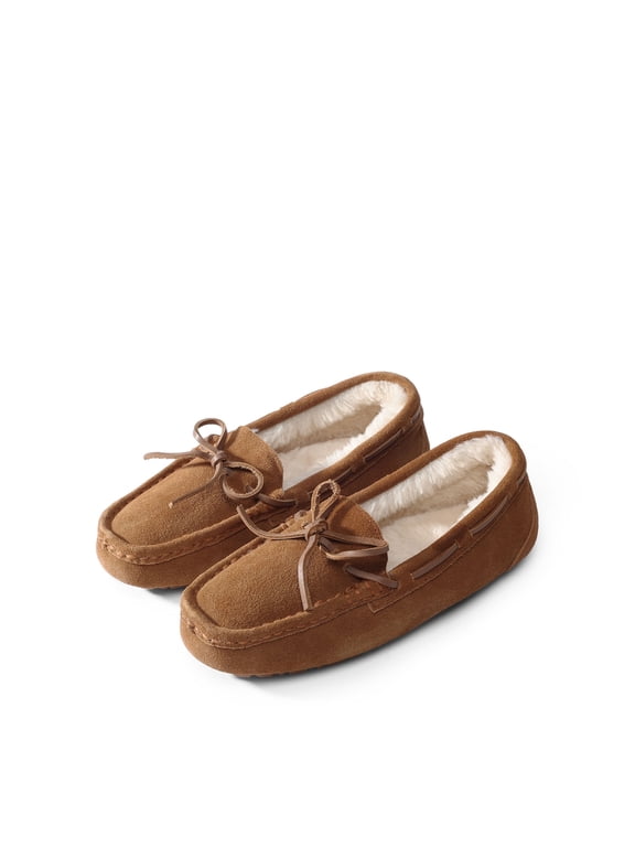 Women's Moccasin Faux Fur Suede Slippers Comfort Slip On House Slippers For Women Winter Warm Shoes AUZY-02 CHESNUT Size 10
