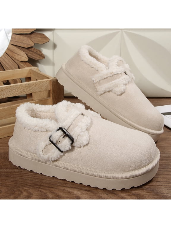 Women's Moccasin House Slipper Boots with Wool Lining, Memory Foam Adjustable Strap Indoor Outdoor Shoes