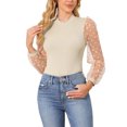 thumbnail image 1 of INSPIRE CHIC Women's Mock Neck Bodysuit Elegant Polka Dot Long Mesh Sheer Sleeve Slim Fit Bodysuits L Khaki, 1 of 6