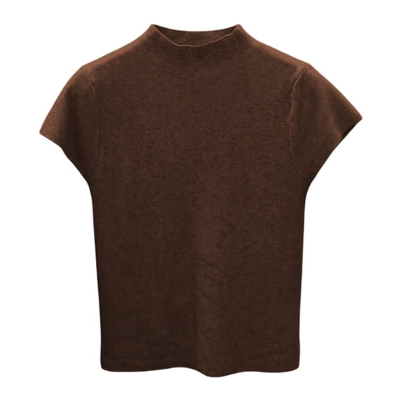 Women's Mock Neck Cap Sleeve Knit Tops Slim Fit Pullover Sweater (Coffee A)