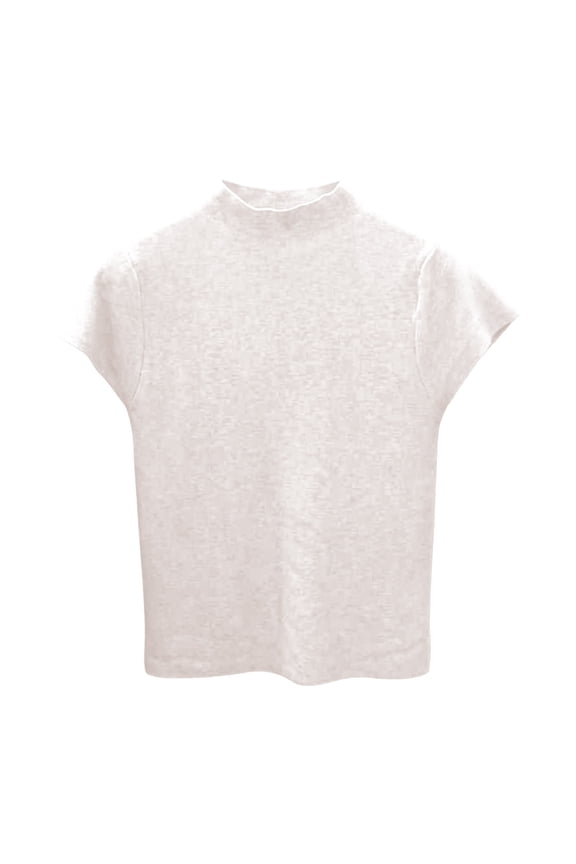 Women's Mock Neck Cap Sleeve Knit Tops Slim Fit Pullover Sweater (Khaki A)