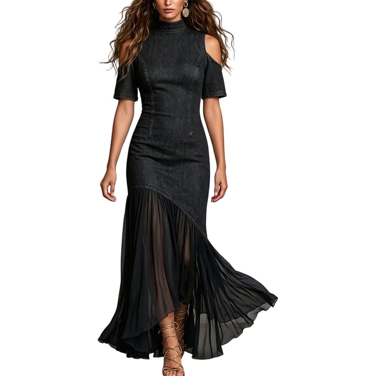 cold shoulder wedding guest dress Weiqiqre Womens Dresses Summer V Neck Short Sleeve Maxi High Waist Split Long Dress, Women's, Size: 2XL, Blue Whether you are dressing it for bridesmaid Ever-Pretty Chic Spaghetti Strap Chiffon