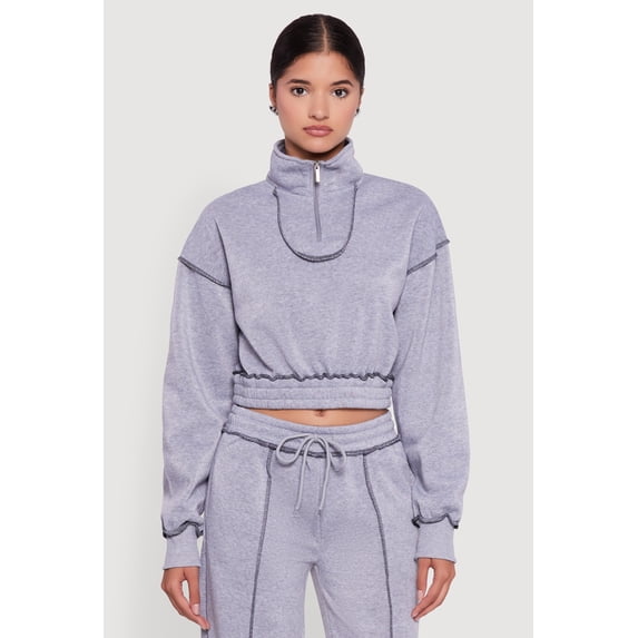 Women's Mock Neck Half Zip Cropped Pullover Sweatshirt