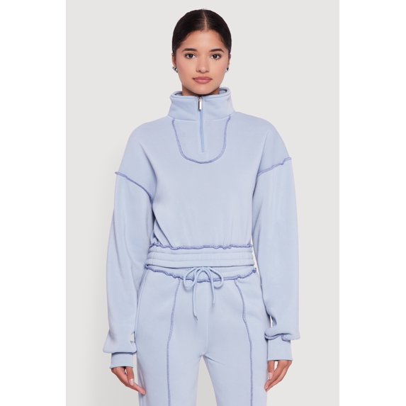 Women's Mock Neck Half Zip Cropped Pullover Sweatshirt