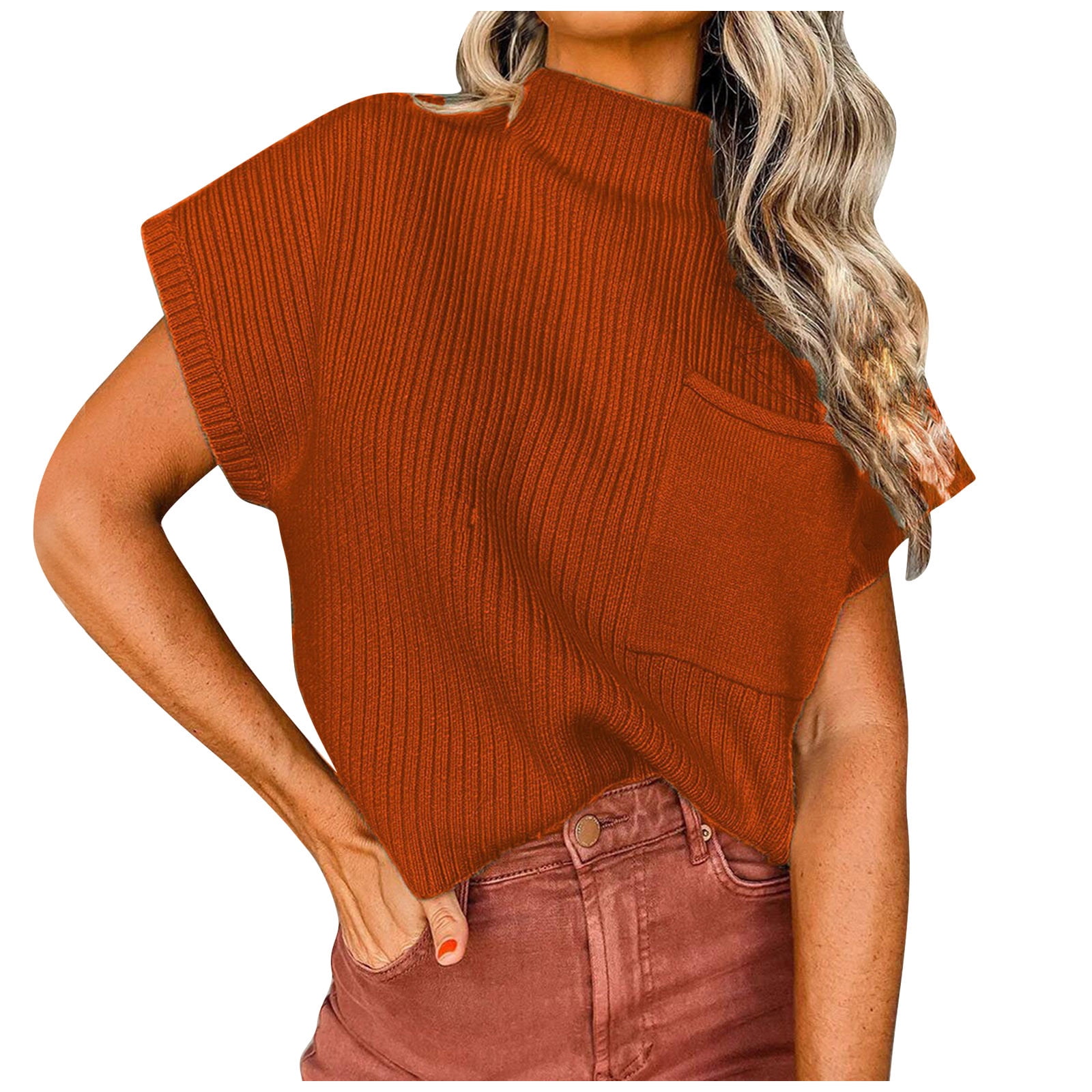 Women's Mock Neck Knit Summer Tops Loose Fit Trendy Dolman Short