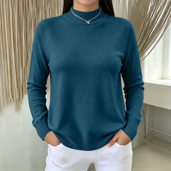 Women's Mock Neck Knit Sweater, Lightweight Basic Long Sleeve Pullover Tops for Fall Winter Daily Wear 2XL