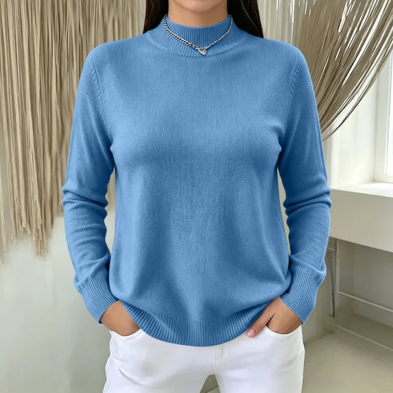 Women's Mock Neck Knit Sweater, Lightweight Basic Long Sleeve Pullover Tops for Fall Winter Daily Wear 2XL