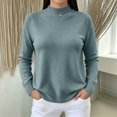 thumbnail image 1 of Women's Mock Neck Knit Sweater, Lightweight Basic Long Sleeve Pullover Tops for Fall Winter Daily Wear M, 1 of 6