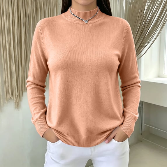 Women's Mock Neck Knit Sweater, Lightweight Basic Long Sleeve Pullover Tops for Fall Winter Daily Wear XL