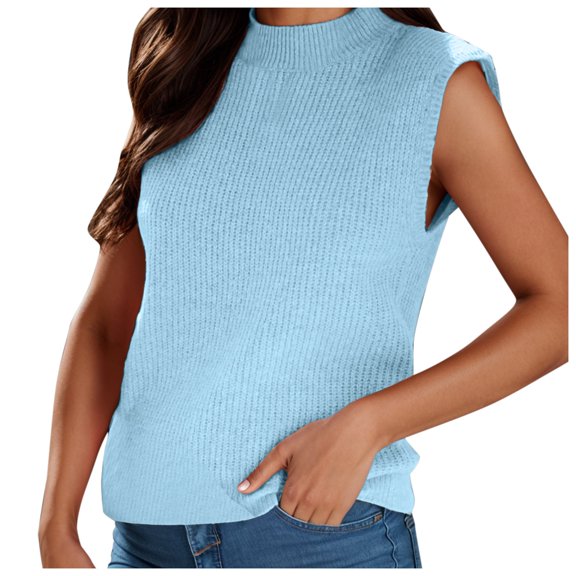 Women's Neck Knit Sweater Vest - Sleeveless, Ribbed Pullover, Polyester, Casual Trendy, S-XL, Spring/Fall/Winter