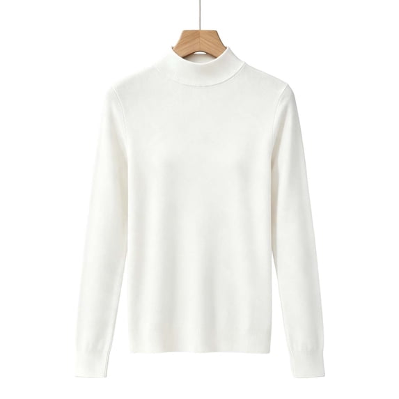 Women's Mock Neck Long Sleeve Knit Sweater Ghalytn Casual Fine-Knit Pullover Top with Ribbed Trim