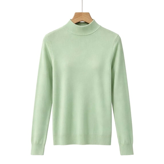 Women's Mock Neck Long Sleeve Knit Sweater Ghalytn Casual Fine-Knit Pullover Top with Ribbed Trim