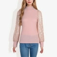 thumbnail image 1 of Women's Mock Neck Long Sleeve Top Sequin Detail Ribbed Knit Pullover- Large, Pink, 1 of 6