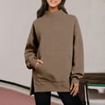 thumbnail image 1 of Women's Mock Neck Oversized Long Sleeve Sweatshirt Casual Loose Side Slit Pullovers Cozy Tunic Tops with Pocket, 1 of 6