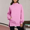thumbnail image 1 of Women's Mock Neck Oversized Long Sleeve Sweatshirt Casual Loose Side Slit Pullovers Cozy Tunic Tops with Pocket, 1 of 6