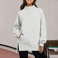 thumbnail image 1 of Women's Mock Neck Oversized Long Sleeve Sweatshirt Casual Loose Side Slit Pullovers Cozy Tunic Tops with Pocket, 1 of 6