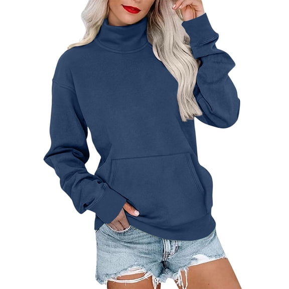 Women's Mock Neck Pullover Sweater Loose Fit Long Sleeve Casual Comfortable Everyday Top Dark Blue XXL