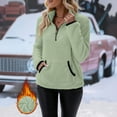 thumbnail image 1 of Women's Mock Neck Quarter Zip Fleece Sweatshirt, Soft Plush Pullover with Front Pockets, Cozy Winter Sweater for Cold Weather, Casual Daily Wear and Holiday Gatherings Light Green XL, 1 of 6