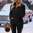 thumbnail image 1 of Women's Mock Neck Quarter Zip Fleece Sweatshirt, Soft Plush Pullover with Front Pockets, Cozy Winter Sweater for Cold Weather, Casual Daily Wear and Holiday Gatherings Black L, 1 of 6