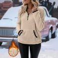 thumbnail image 1 of Women's Mock Neck Quarter Zip Fleece Sweatshirt, Soft Plush Pullover with Front Pockets, Cozy Winter Sweater for Cold Weather, Casual Daily Wear and Holiday Gatherings Khaki XXL, 1 of 6